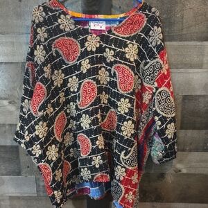 Kantha Pasliey And Floral V-neck Shirt One Size